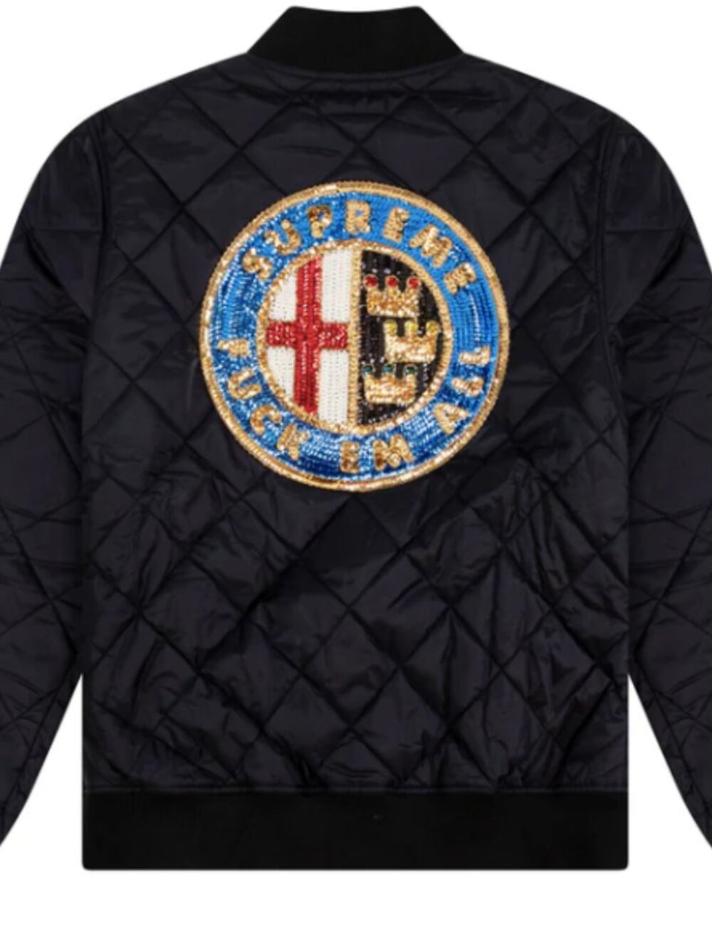 SUPREME Sequin Patch Quilted Bomber Jacket Black RARE